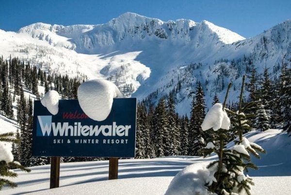 Whitewater entrance sign, Ski and Save deals